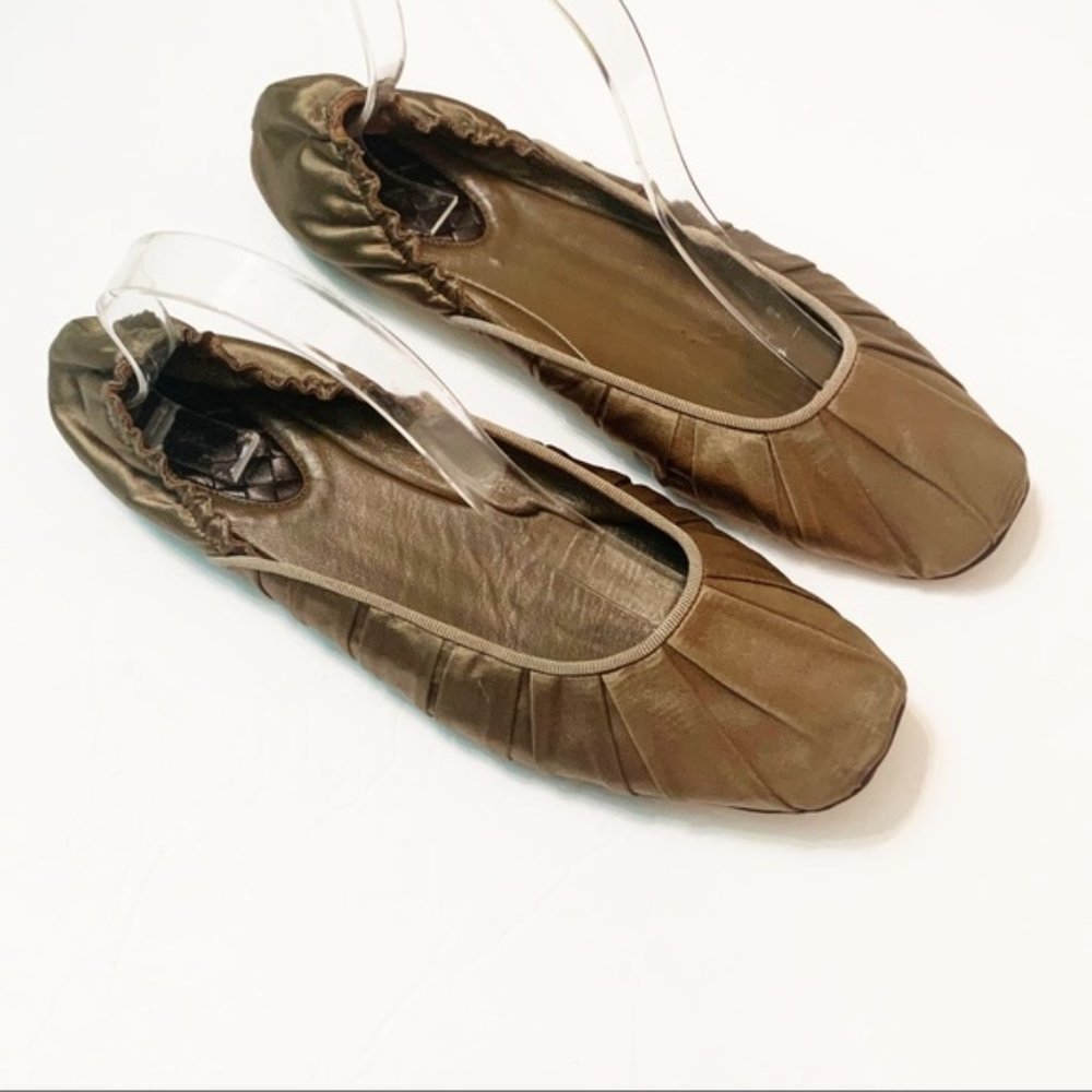 Bottega Veneta Square Toe Satin Flats Olive 40 - Picture 3 of 8